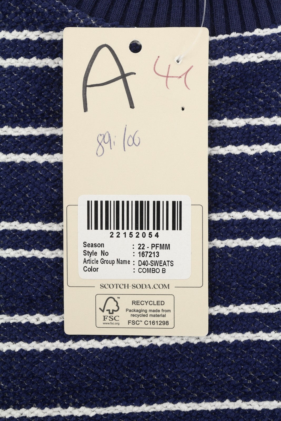 SCOTCH & SODA Men Sweatshirt M Blue Striped Soft Material Crew Neck Pull On