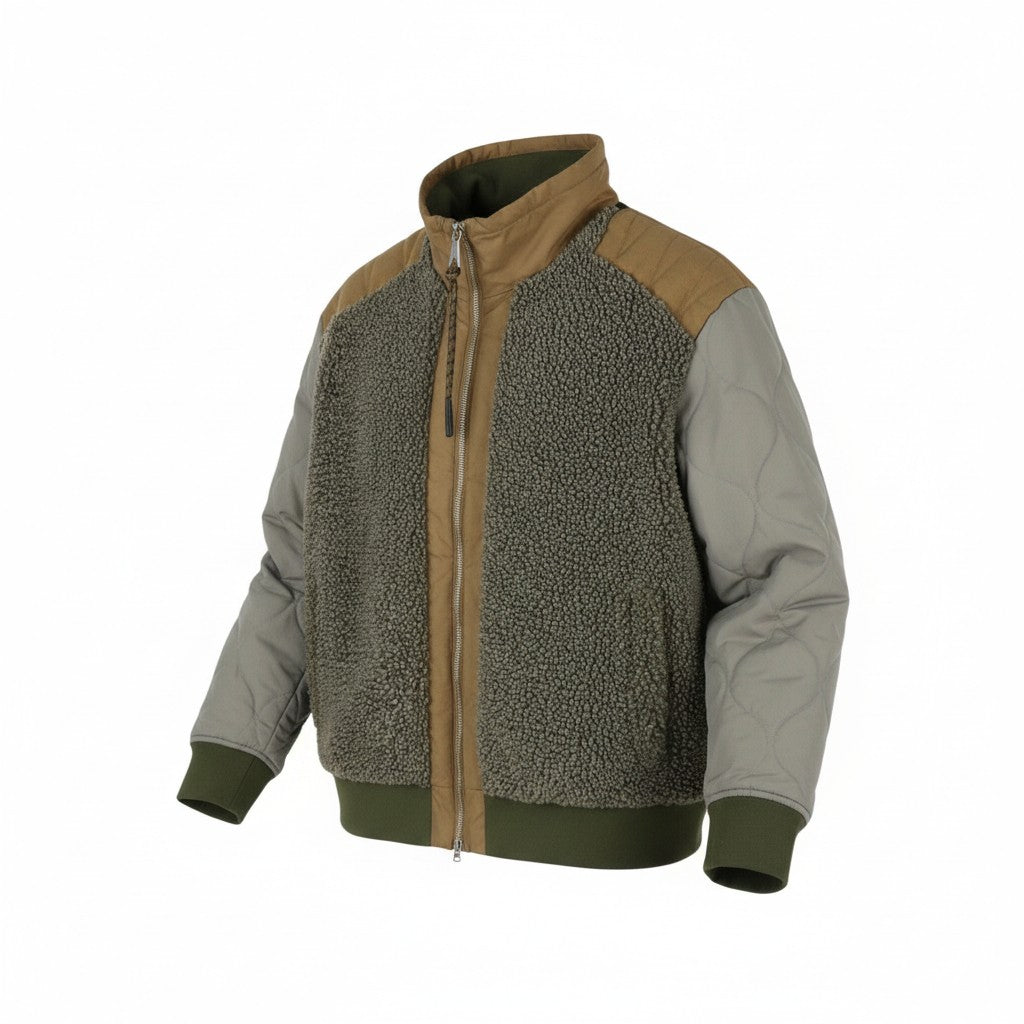 DKNY Men Jacket XL Grey Sherpa Bomber Padded High Neck Quilted