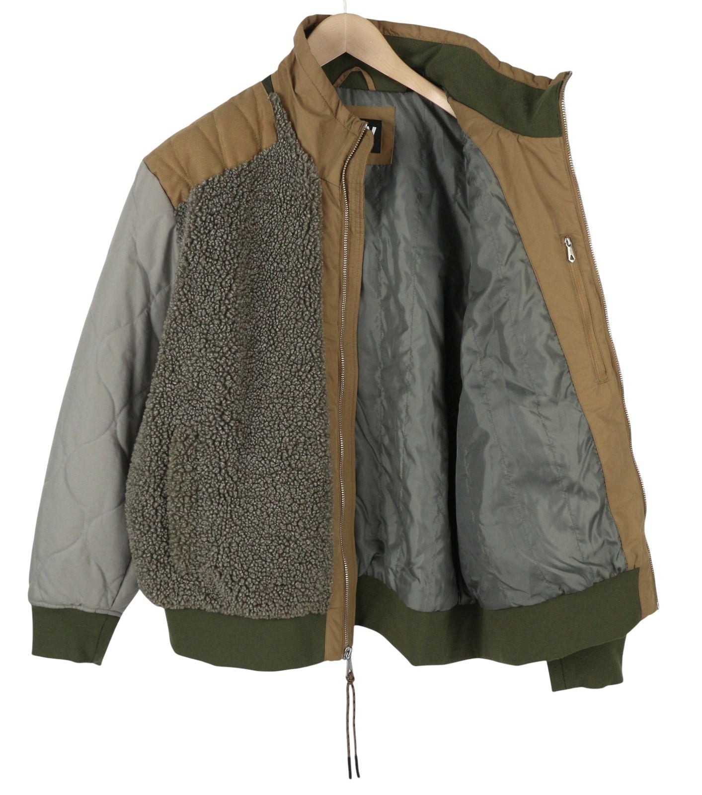 DKNY Men Jacket XL Grey Sherpa Bomber Padded High Neck Quilted