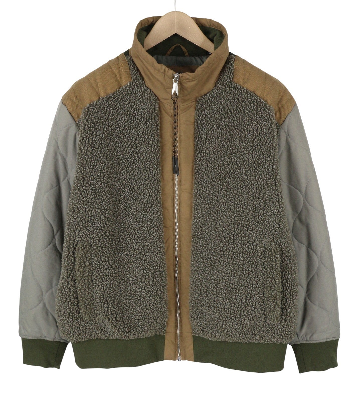 DKNY Men Jacket XL Grey Sherpa Bomber Padded High Neck Quilted