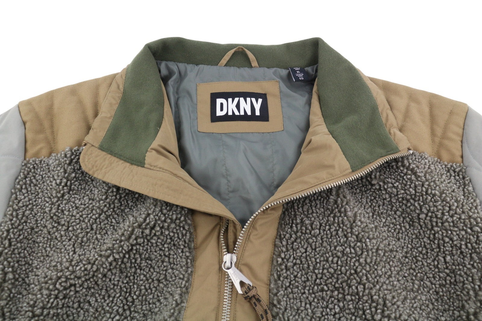 DKNY Men Jacket XL Grey Sherpa Bomber Padded High Neck Quilted