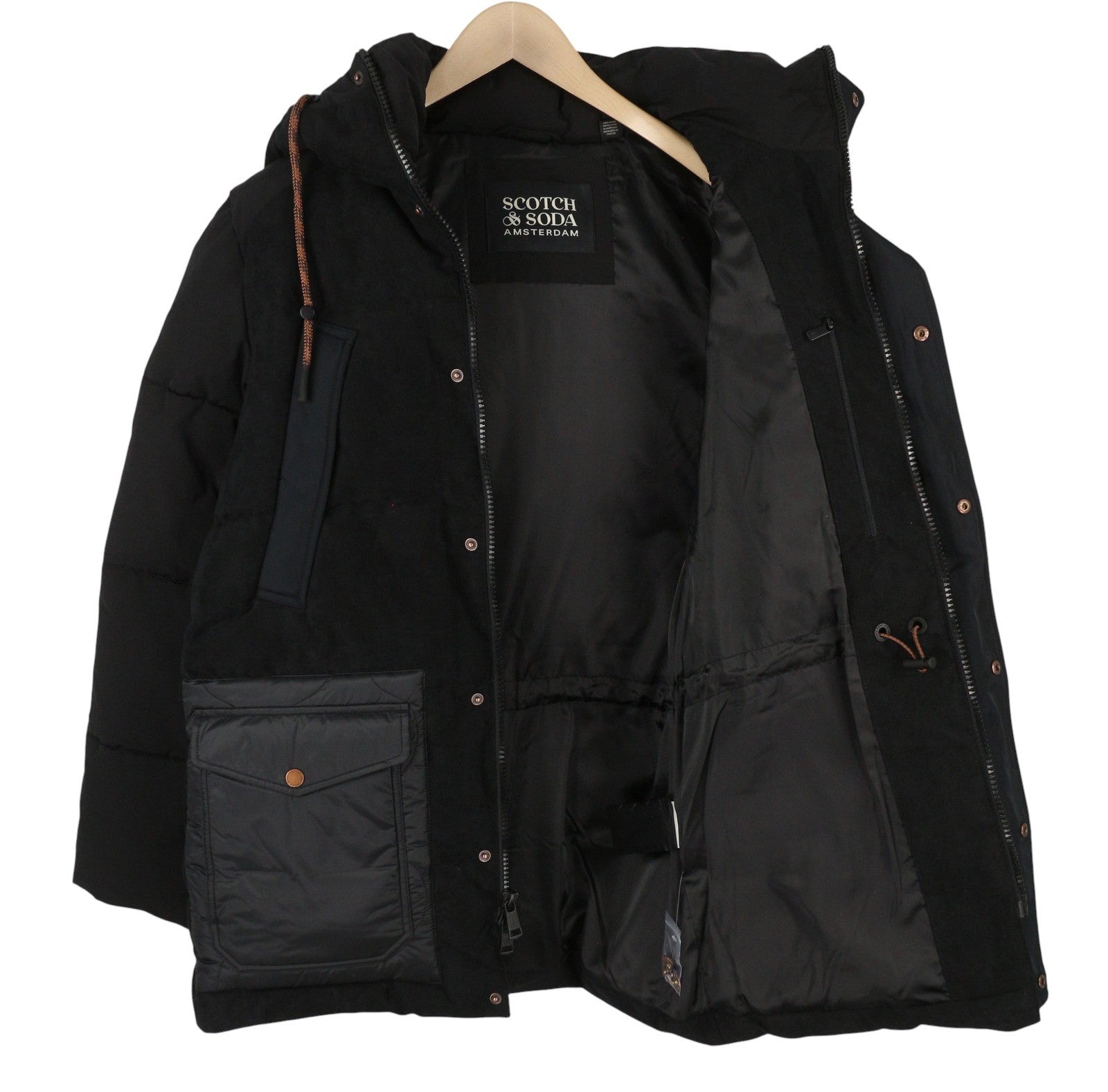 SCOTCH & SODA Arza Men Jacket S Black Quilted Mixed Media Parka RRP339