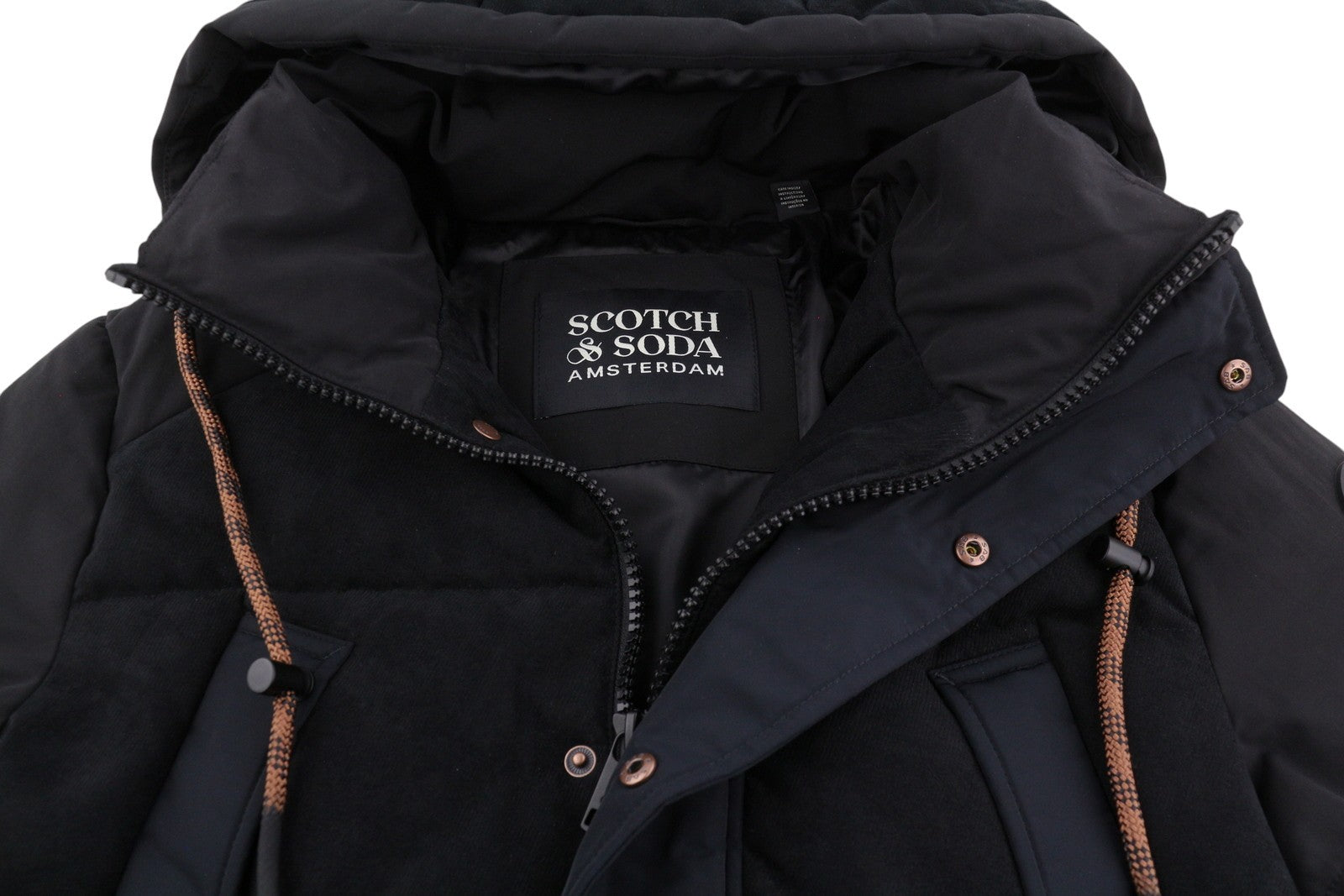 SCOTCH & SODA Arza Men Jacket S Black Quilted Mixed Media Parka RRP339