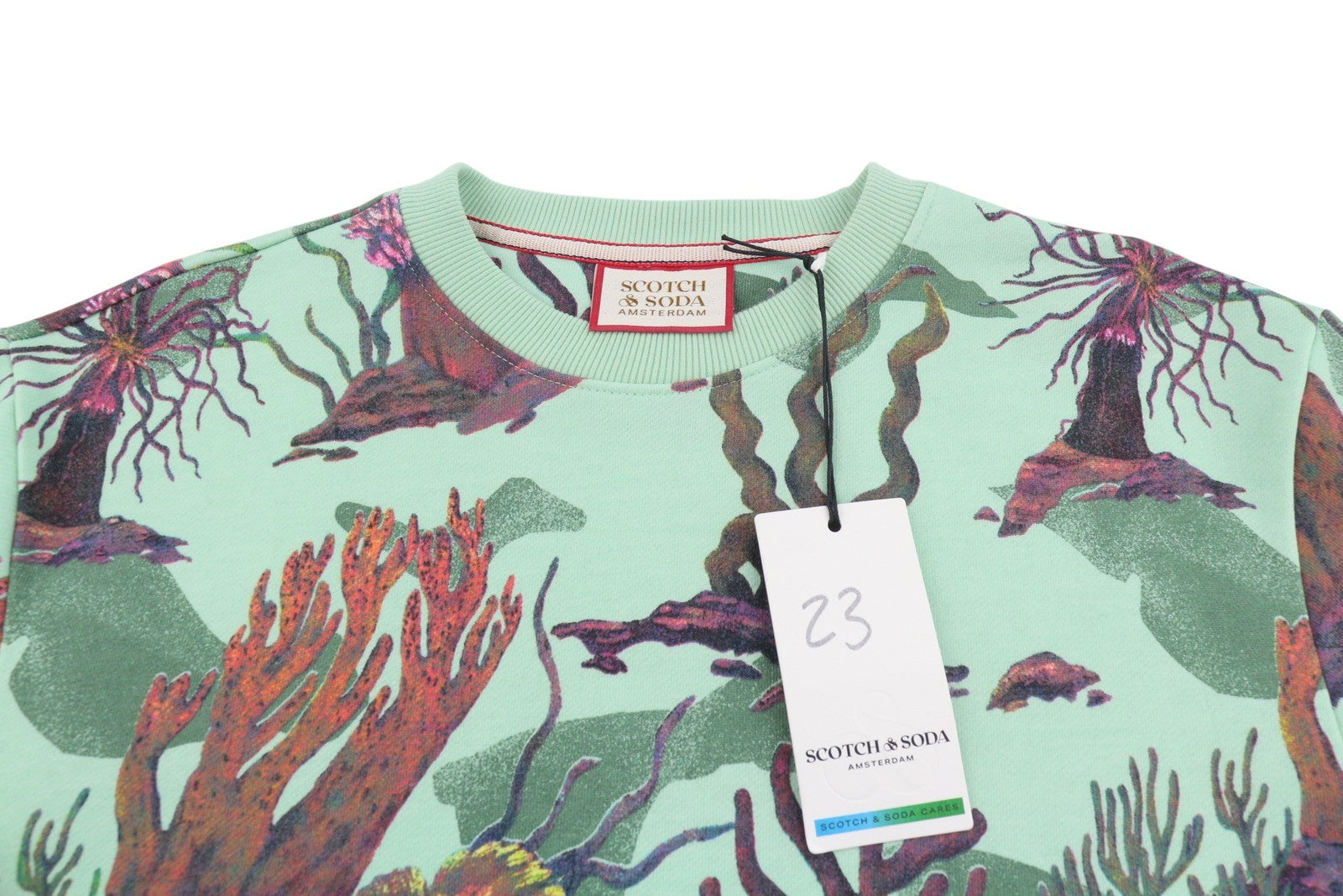 SCOTCH & SODA Men Sweatshirt M Green Coral Reff Aop Cotton Crew Neck Pull On