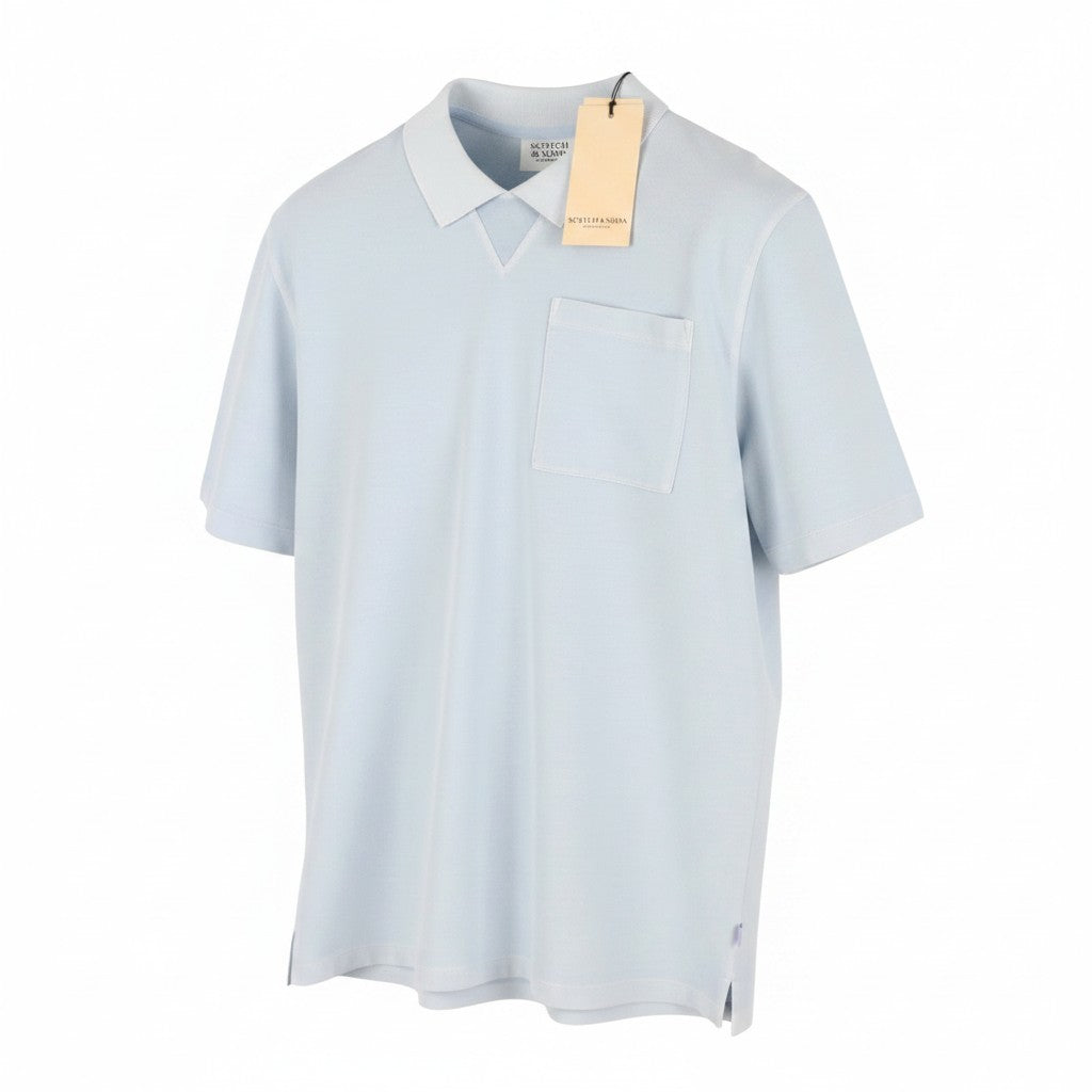 SCOTCH & SODA Men Polos M Blue Garment Dye Melange Short Sleeve