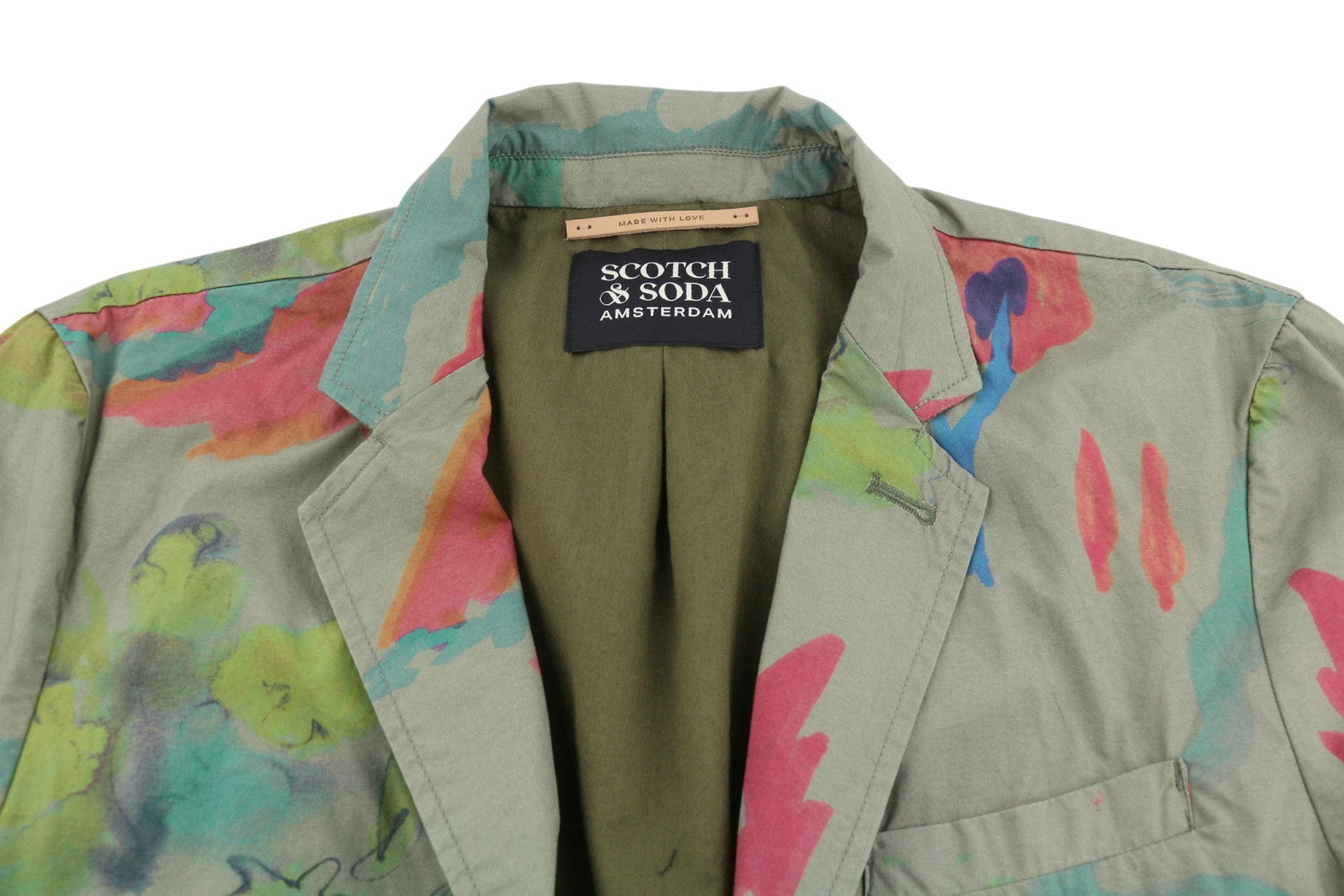 SCOTCH & SODA Men Blazer M Green Patterned Notch Lapel Single Breasted