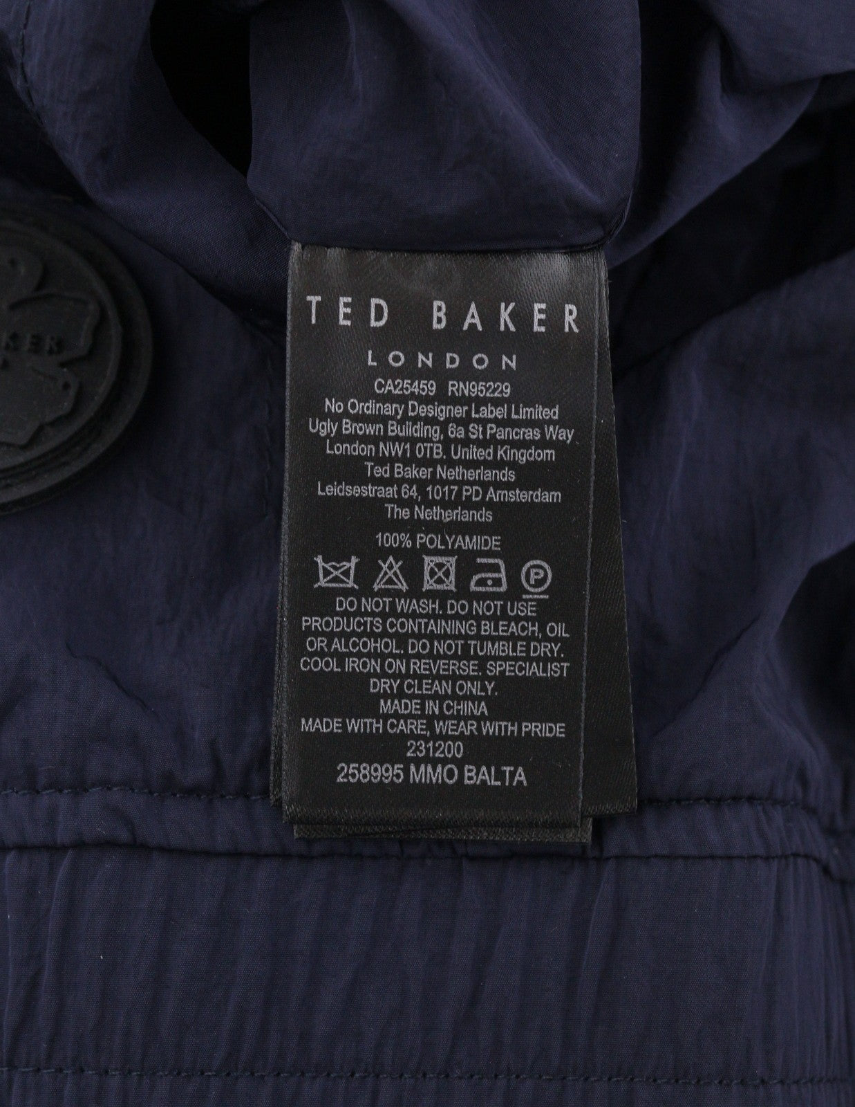 TED BAKER Men Jacket 3 M Dark Blue Lightweight Unlined Zip High Neck