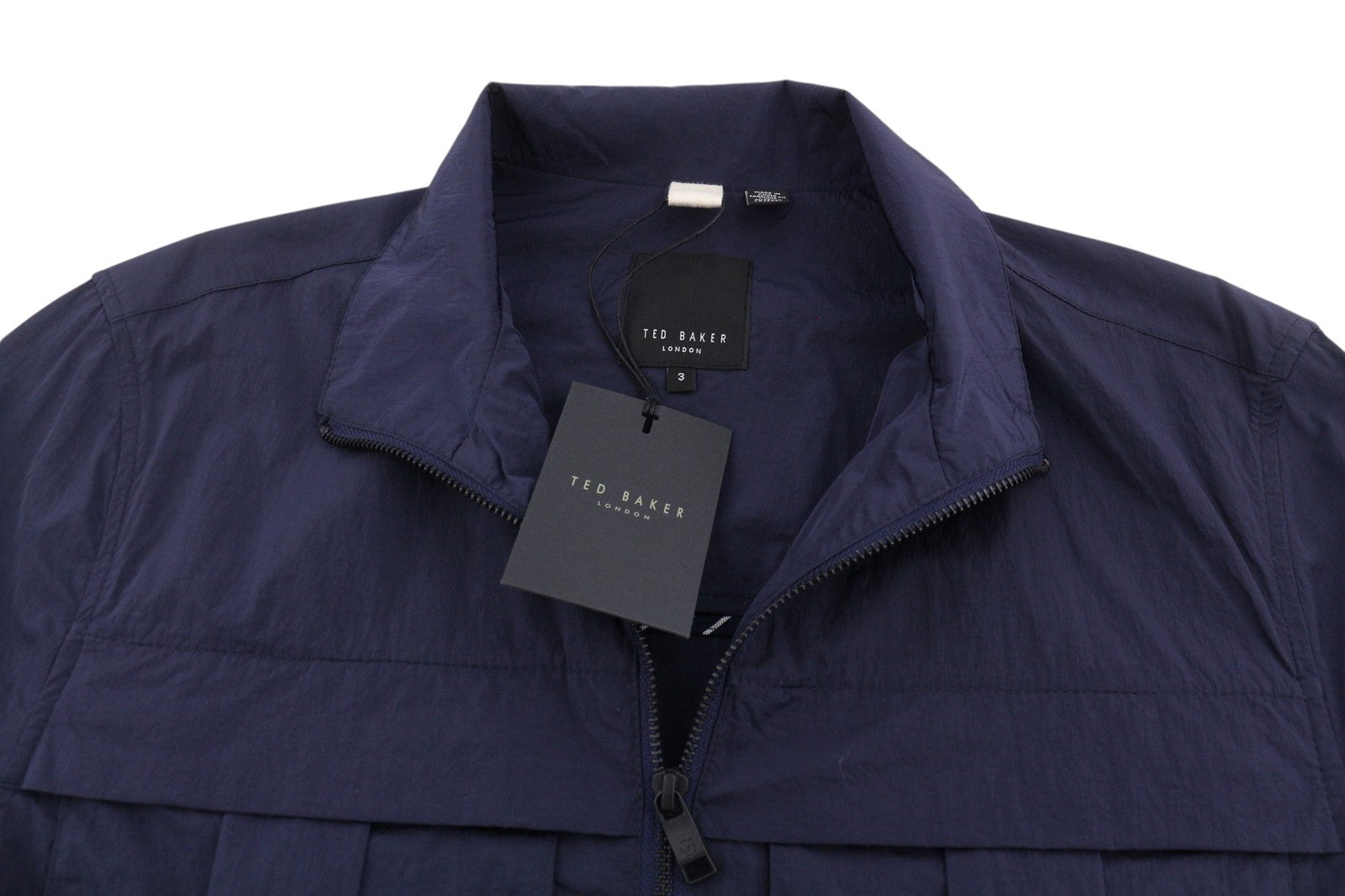 TED BAKER Men Jacket 3 M Dark Blue Lightweight Unlined Zip High Neck