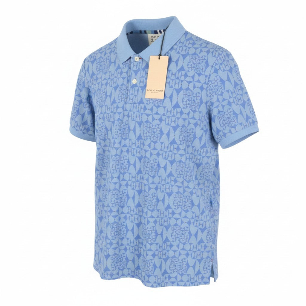 SCOTCH & SODA Men Polos M Diamond Blue Aop Cotton Short Sleeve