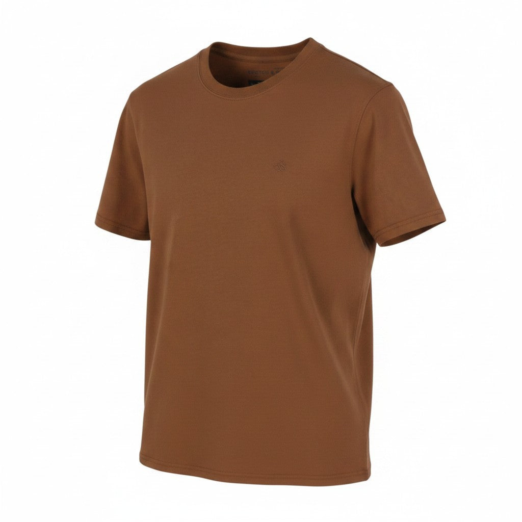 SCOTCH & SODA Men T-Shirt M Brown Embroidered Logo Crew Tricot Short Sleeve