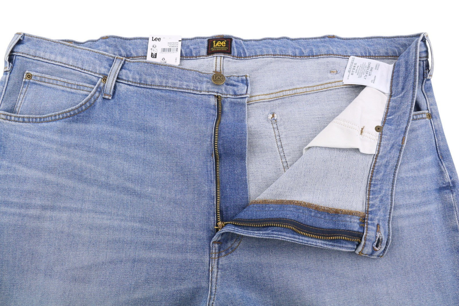 LEE Daren Zip Fly Men Jeans W48/L34 Blue Whisker Fade Straight Leg