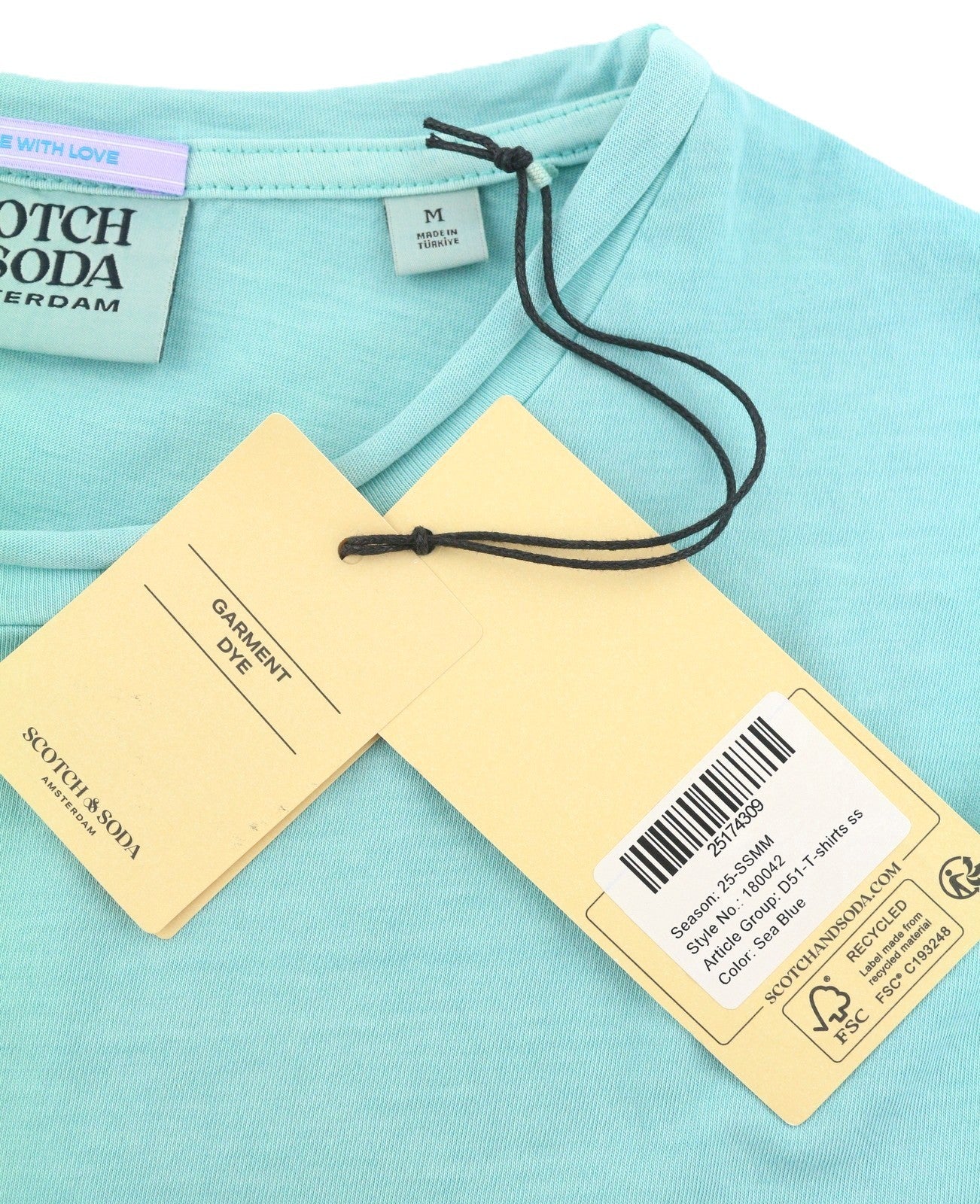 SCOTCH & SODA Men T-Shirt M Blue Garment Dye Melange Crew Neck Short Sleeve