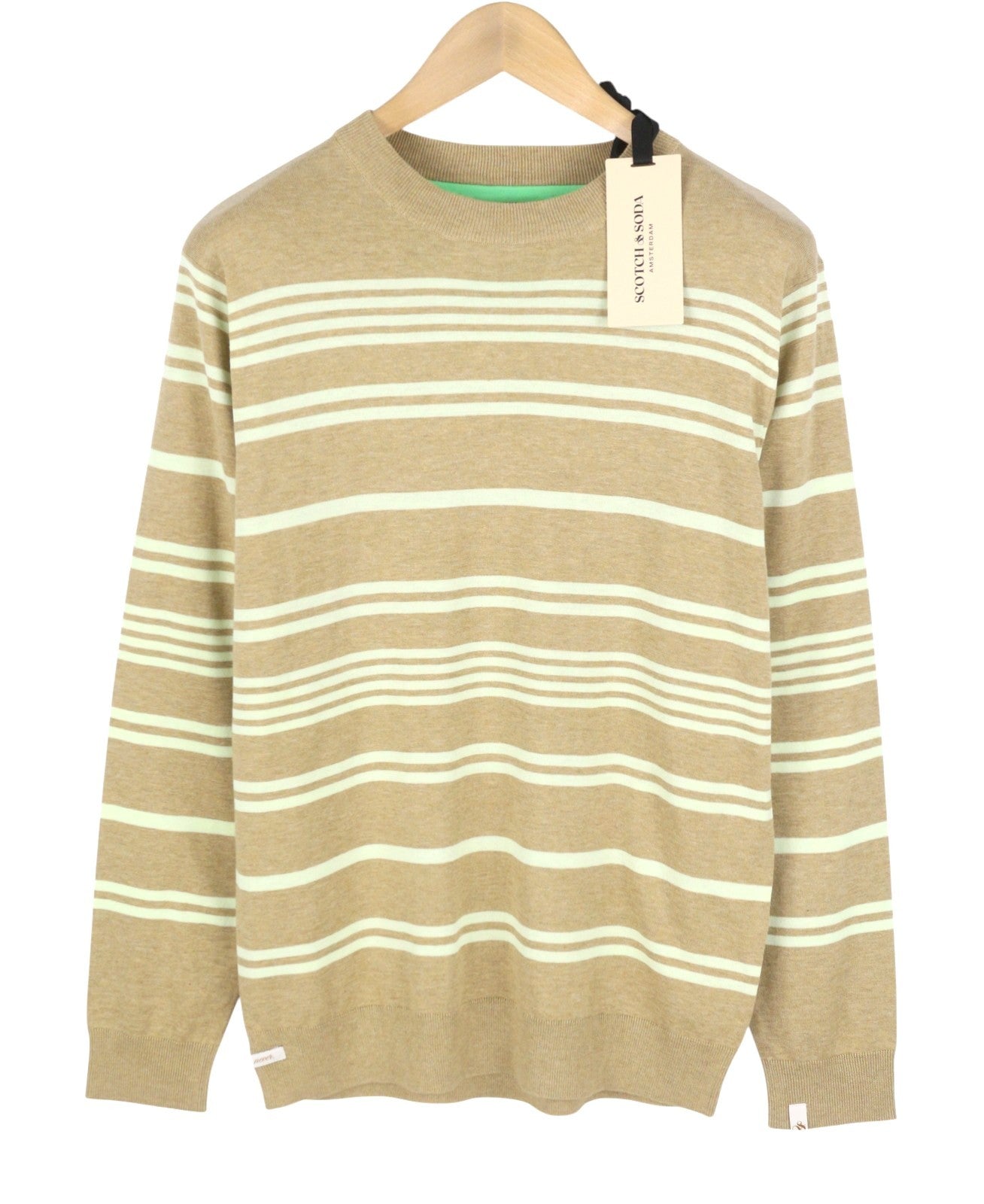 SCOTCH & SODA Men Jumper M Brown Striped Crew Neck Knitted Pull On