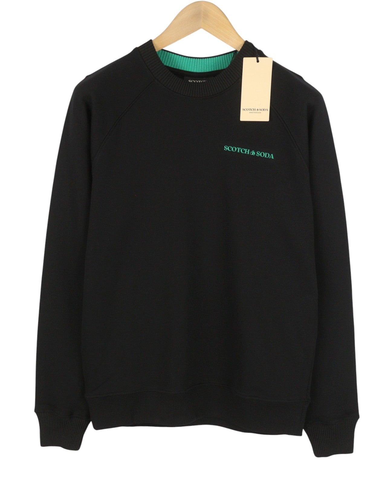 SCOTCH & SODA Men Sweatshirt M Black Cotton Crew Neck Long Sleeve Pull On