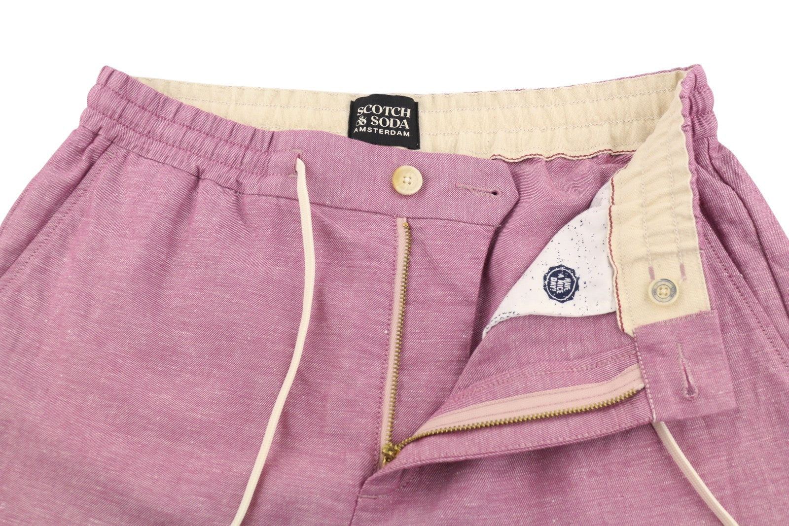 SCOTCH & SODA Men Shorts W32 Purple Melange Zip Fly Drawstring Waist