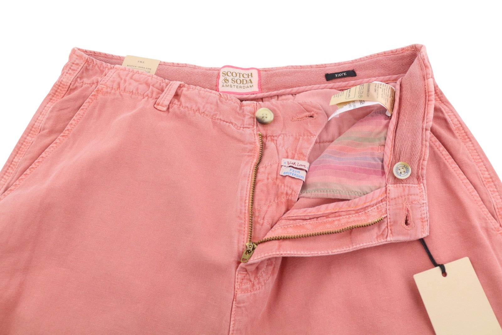 SCOTCH & SODA Fave Men Shorts W32 Pink Flamingo Linen Blend Regular Fi Zipper