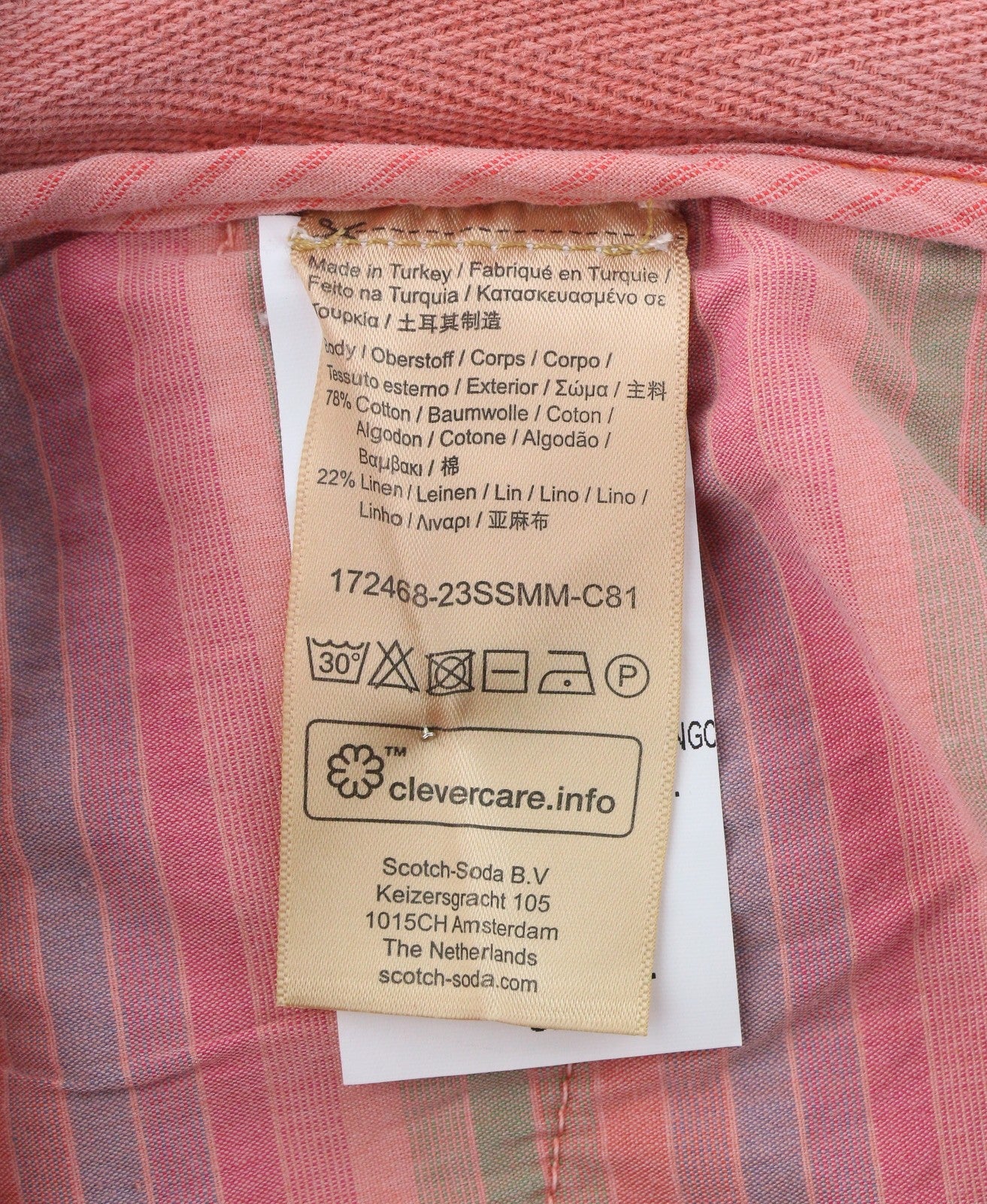 SCOTCH & SODA Fave Men Shorts W32 Pink Flamingo Linen Blend Regular Fi Zipper