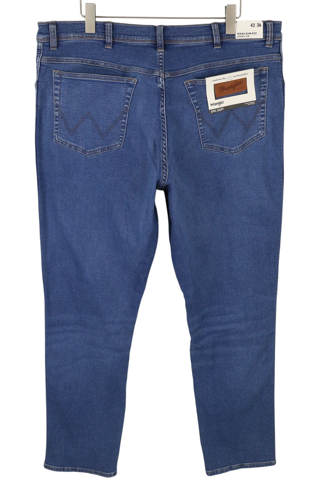 WRANGLER Texas Slim 822 Men Jeans W42/L36 Blue Faded Zip Fly Denim
