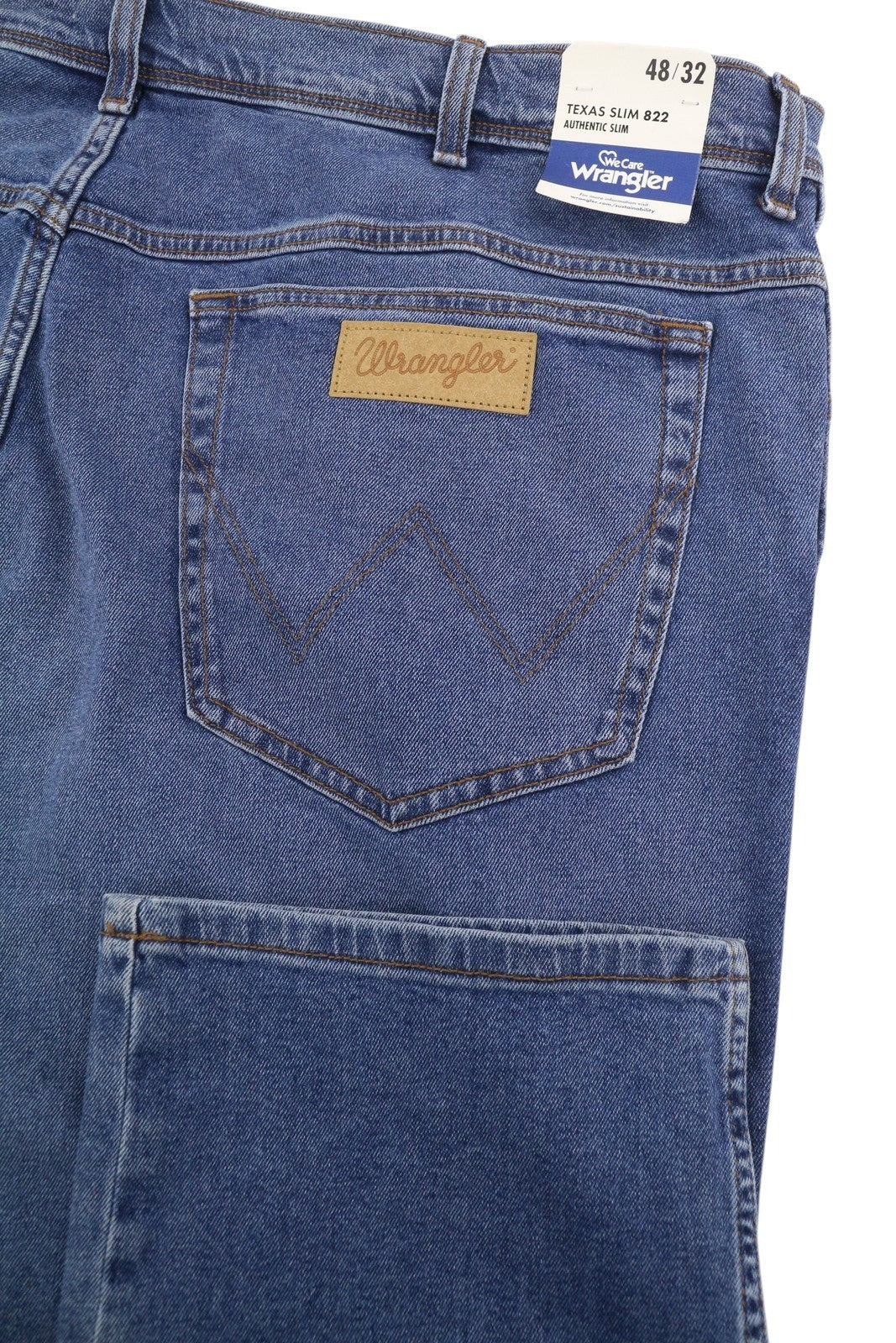 WRANGLER Texas Slim 822 Men Jeans W48/L32 Blue Whisker Fade Denim