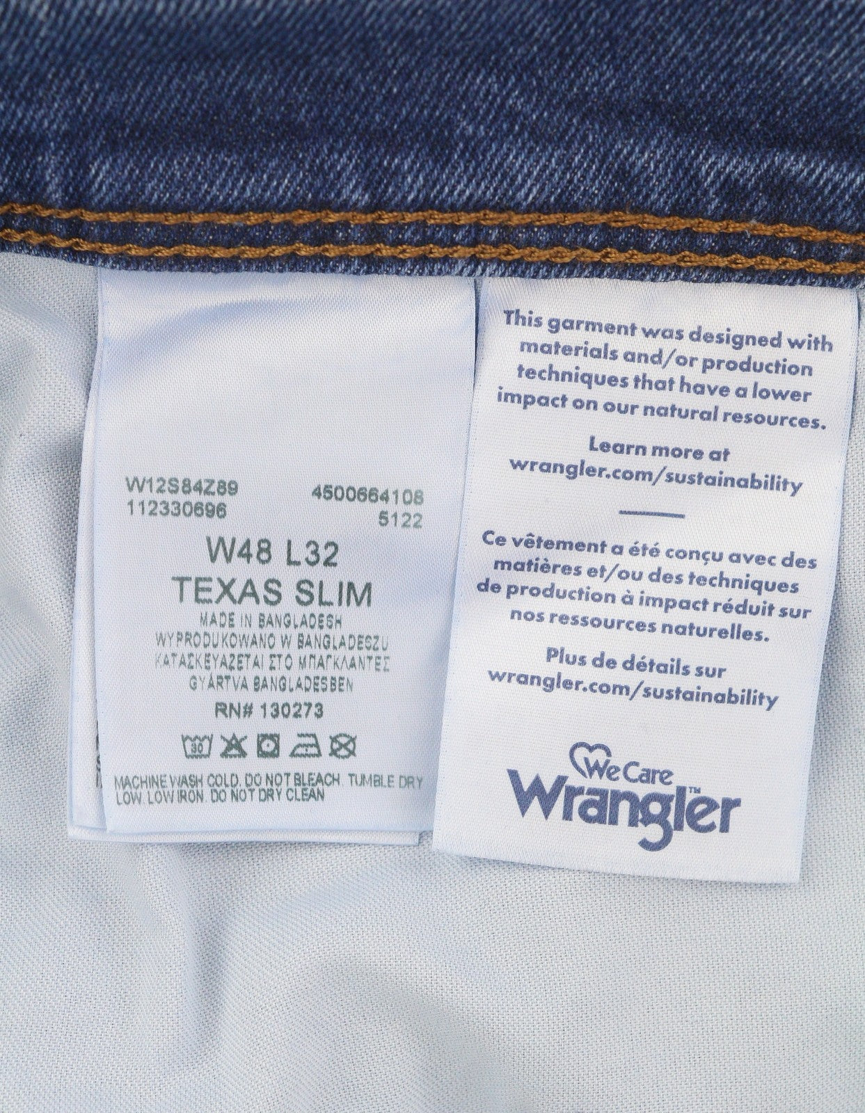 WRANGLER Texas Slim 822 Men Jeans W48/L32 Blue Whisker Fade Denim