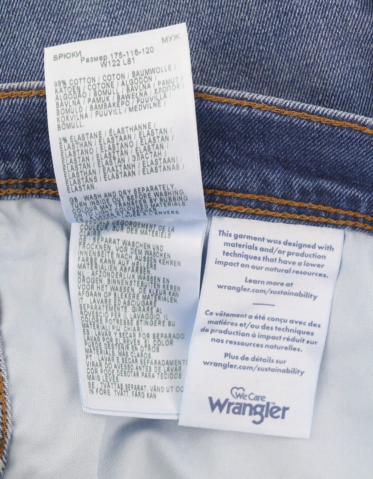 WRANGLER Texas Slim 822 Men Jeans W48/L32 Blue Whisker Fade Denim