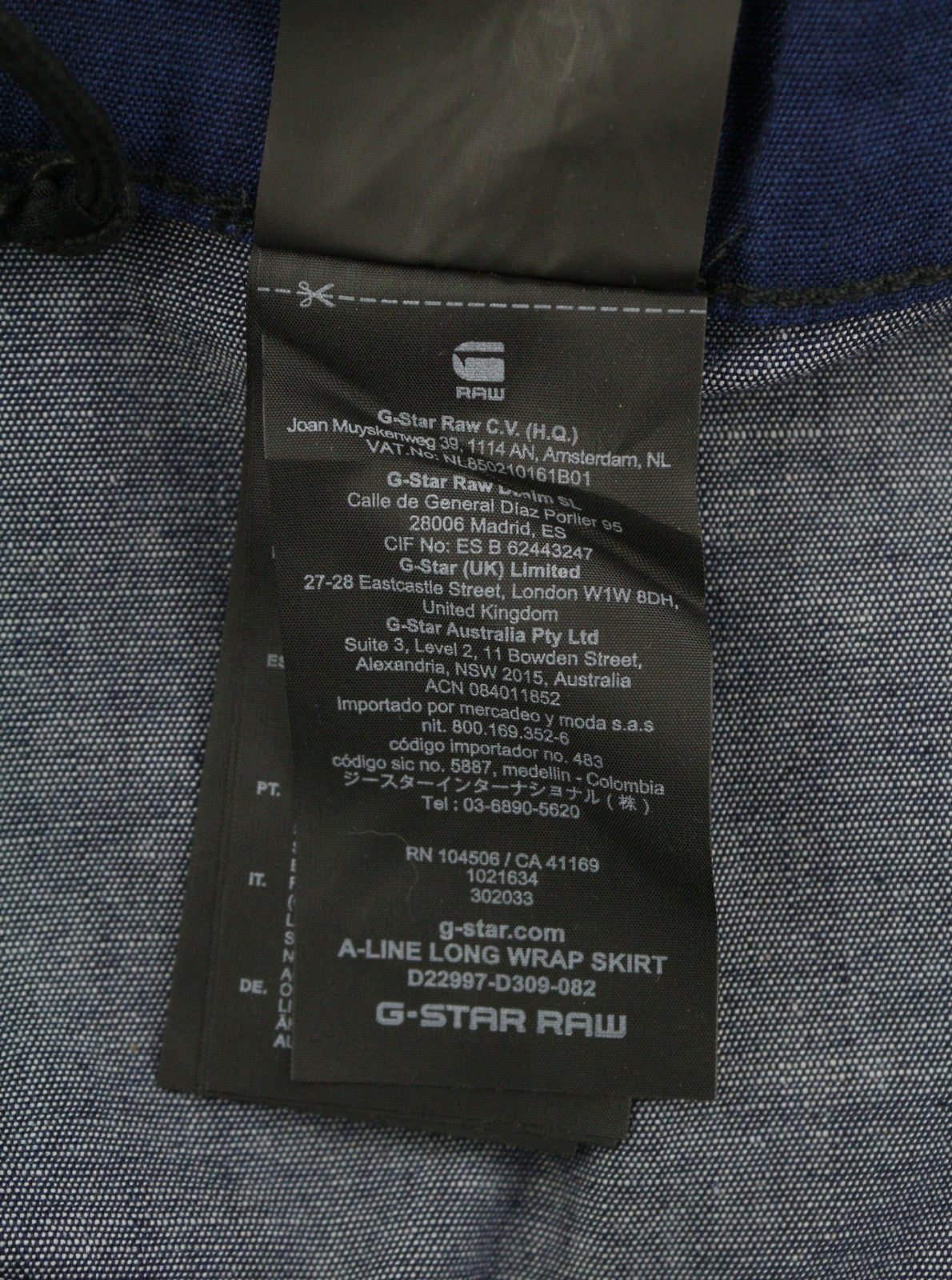 G-STAR A-Line Long Wrap Women Skirt W27 Dark Blue Organic Maxi RRP159