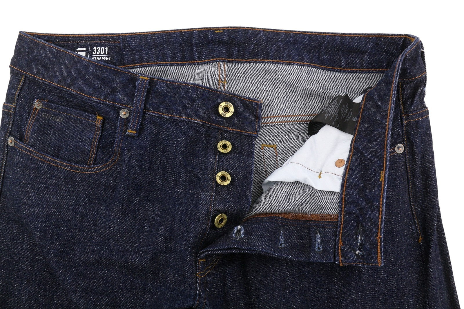 G-STAR 3301 Straight Men Jeans W36 Dark Blue Button Fly Cotton Denim