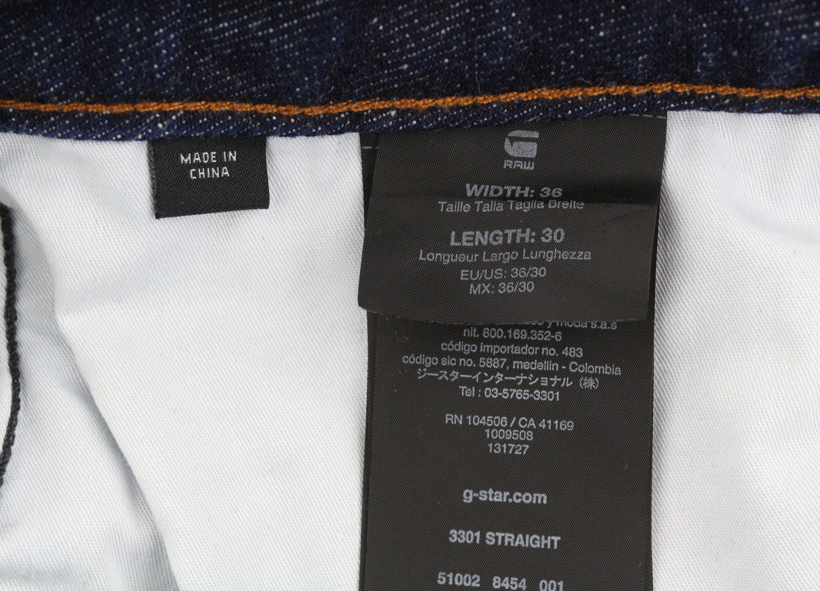 G-STAR 3301 Straight Men Jeans W36 Dark Blue Button Fly Cotton Denim