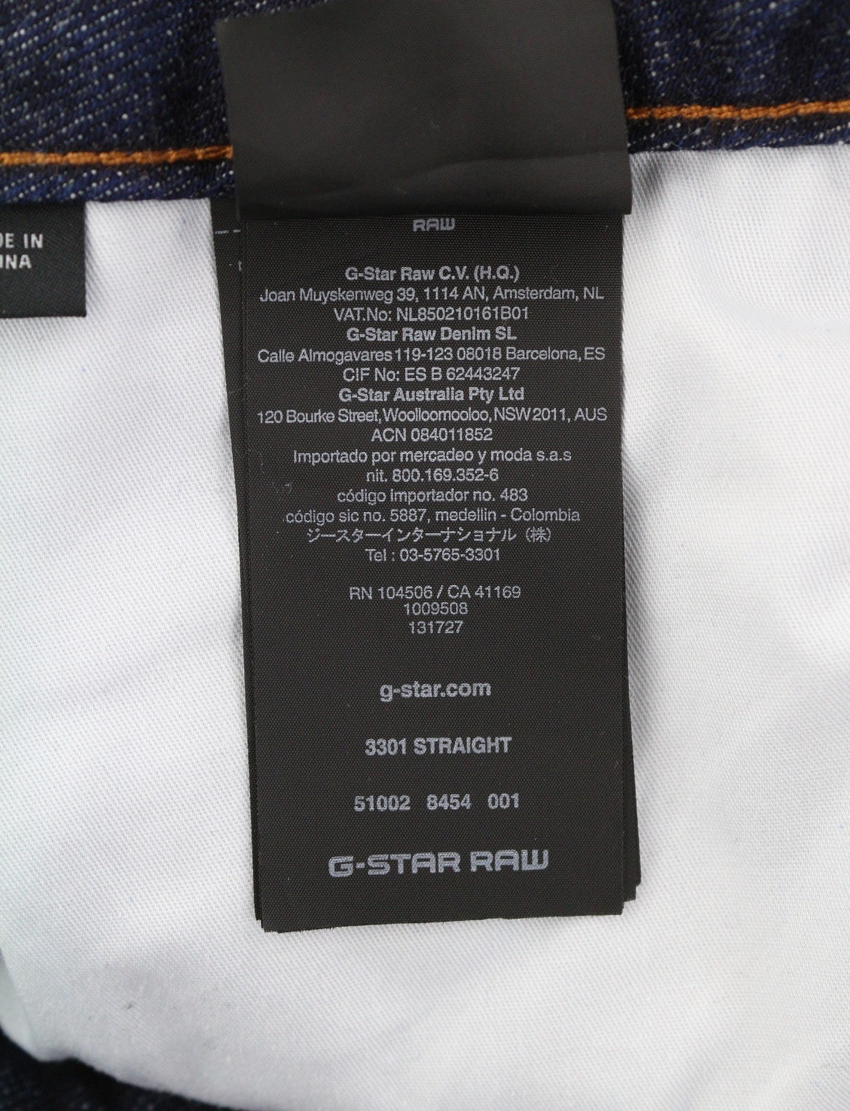 G-STAR 3301 Straight Men Jeans W36 Dark Blue Button Fly Cotton Denim