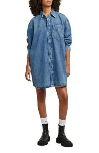 G-STAR Oversized Denim Women Dress S Blue Patch Pocket Button-Up RRP179