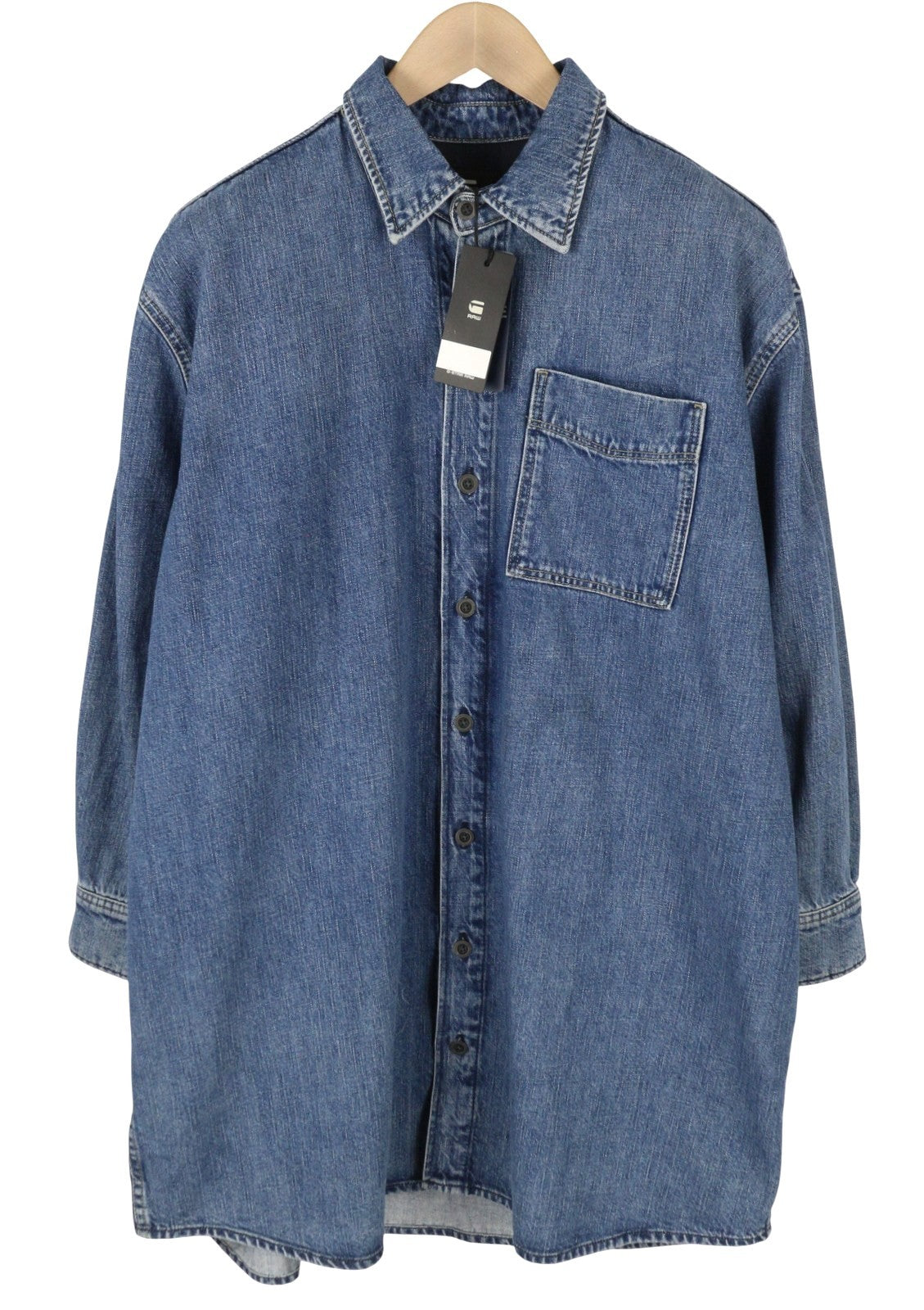 G-STAR Oversized Denim Women Dress S Blue Patch Pocket Button-Up RRP179