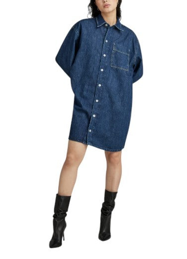 G-STAR Oversized Denim Women Dress XS Blue Button-Up Patch Pocket RRP179