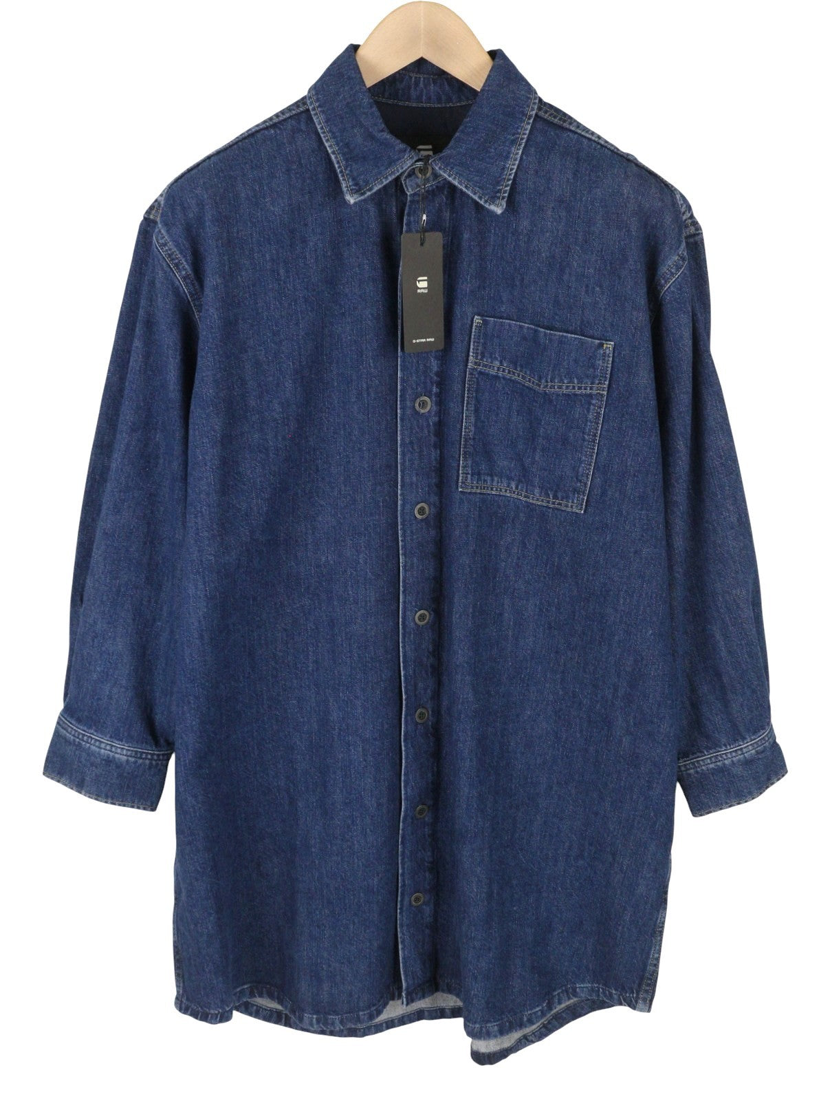 G-STAR Oversized Denim Women Dress XS Blue Button-Up Patch Pocket RRP179