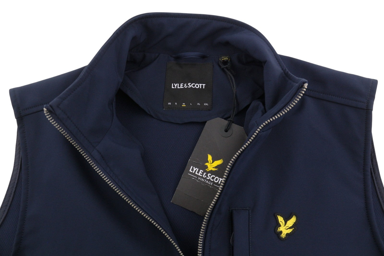 LYLE & SCOTT Men Waistcoat M Dark Blue Soft Shell Zip High Neck Lightweight