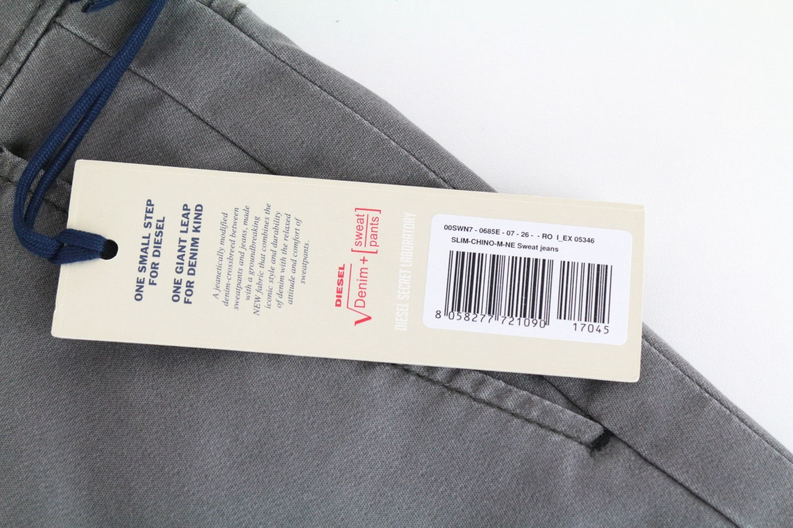 DIESEL Chino-M-NE 0685E Men Jeans W26 Sweat Jogg Slim Grey Stretch Pleated Boys