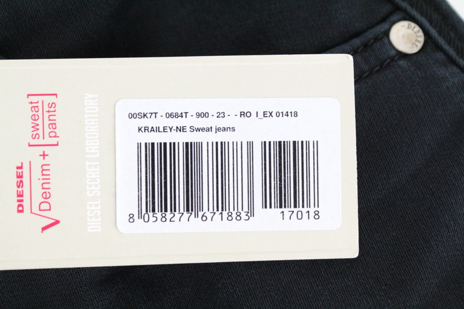 DIESEL Krailey-Ne 0684T Women Jeans W23 Jogg Sweat Black Distressed Boyfriend