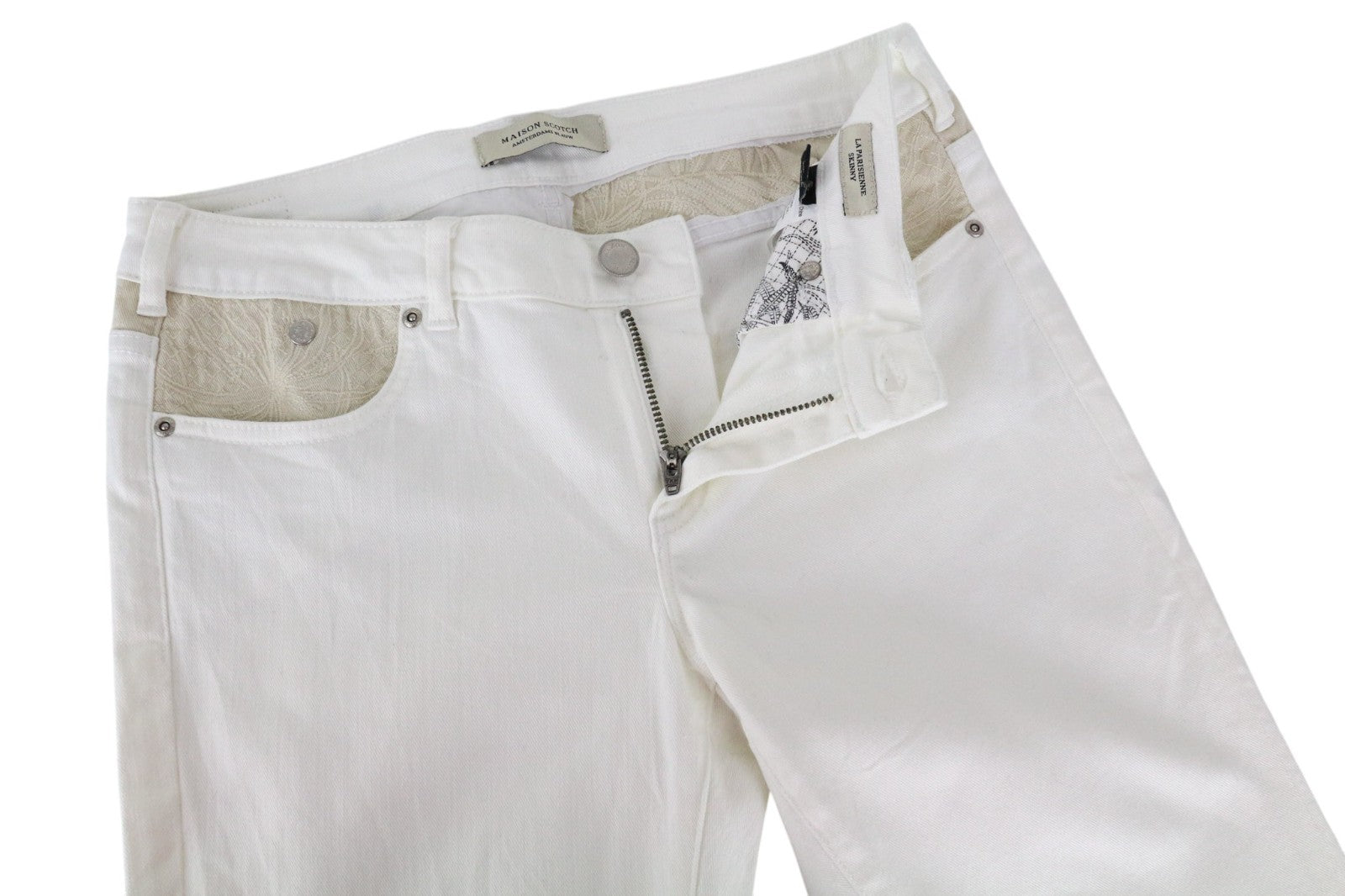 MAISON SCOTCH La Parisienne Women Jeans W28/L32 Skinny Fit Off-White Pure Cotton