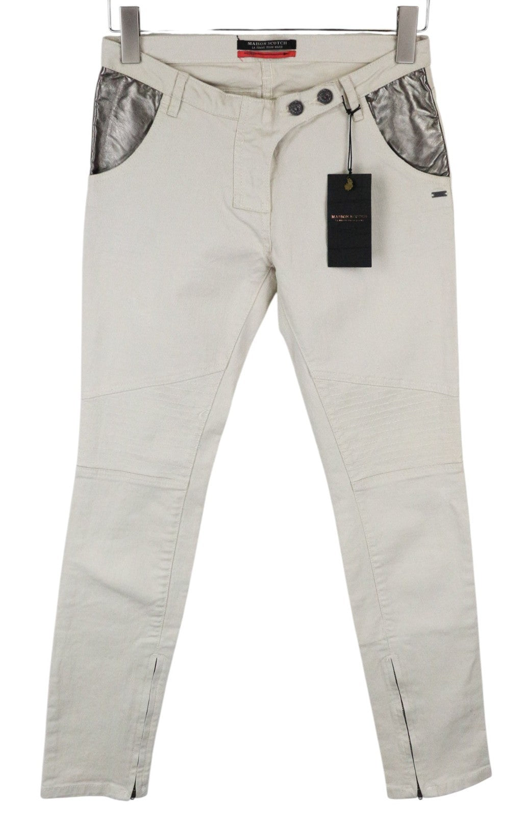 MAISON SCOTCH Women Jeans W26/L32 Slim Fit Beige Cotton Stretch Zip Leg
