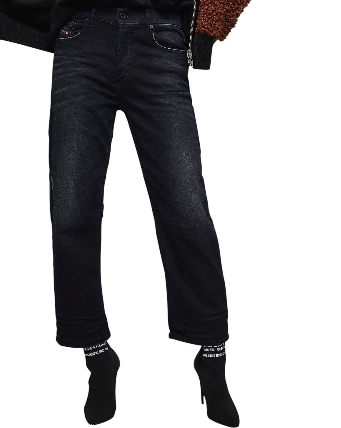 DIESEL Aryel 069BG Women Jeans W25/L30 Straight Fit Black Cotton Stretch Washed