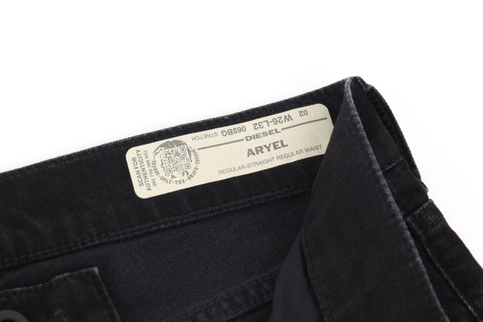 DIESEL Aryel 069BG Women Jeans W26/L32 Straight Fit Black Cotton Stretch Wash