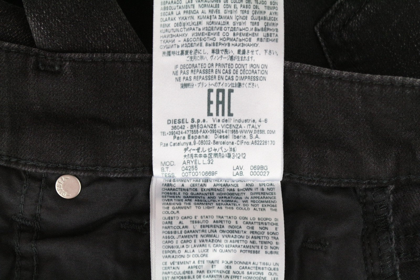 DIESEL Aryel 069BG Women Jeans W26/L32 Straight Fit Black Cotton Stretch Wash