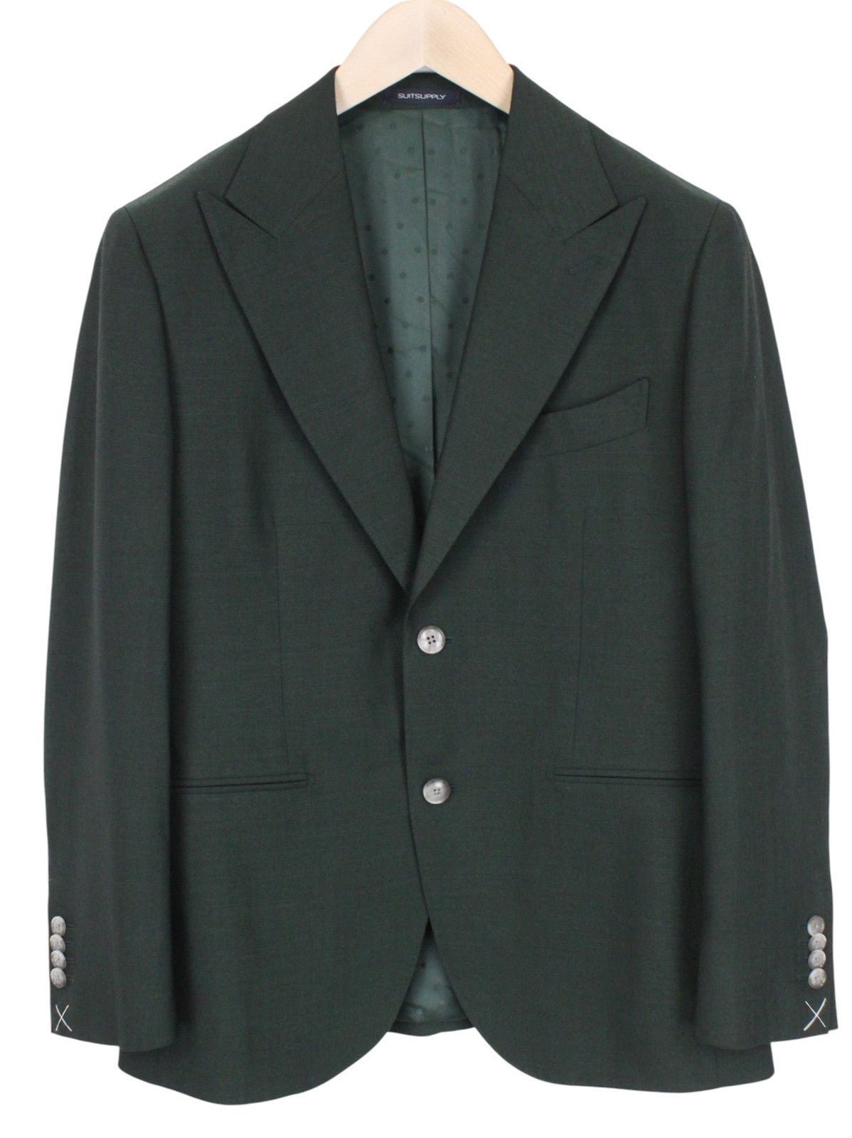 SUITSUPPLY La Spalla Men Suit UK36S Wool Dark Green 2-Piece Formal Slim Melange