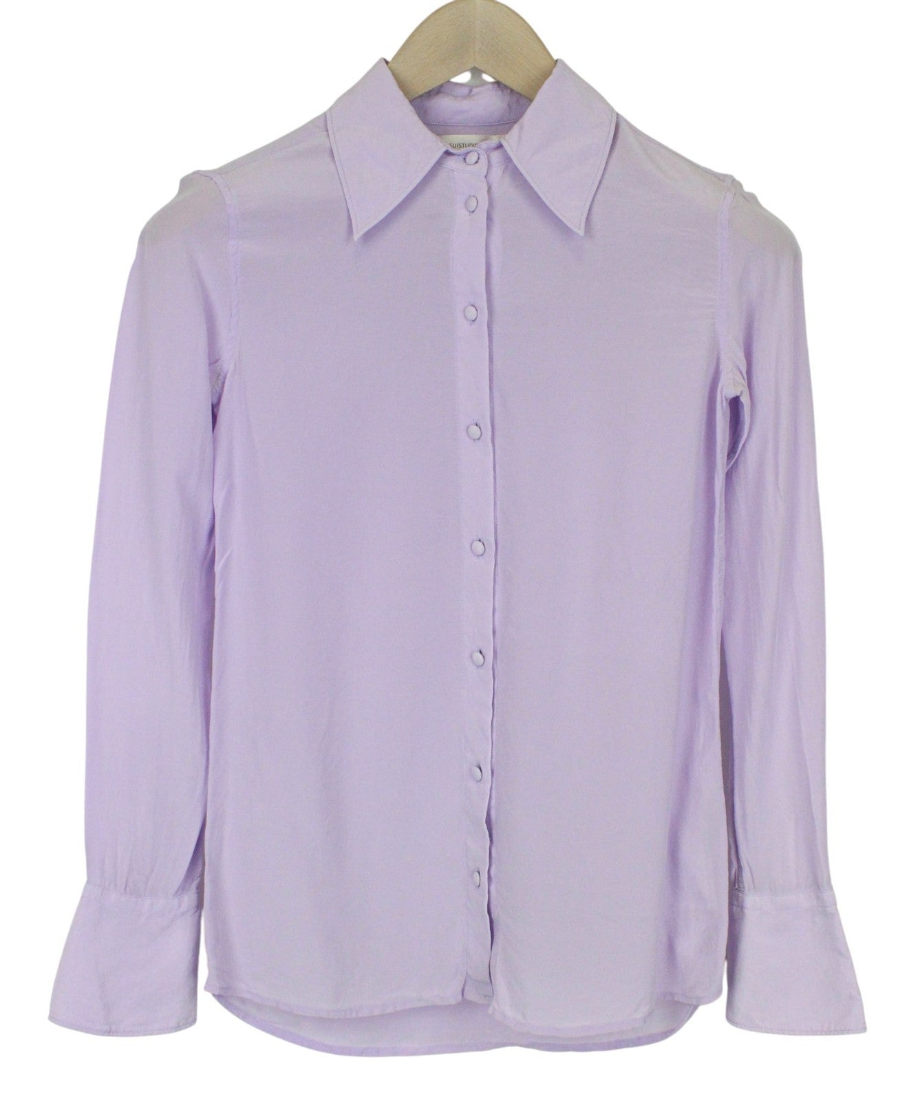 SUISTUDIO Alec Women Blouse UK4 Lilac Purple Slim Button Up Classic Pure Silk