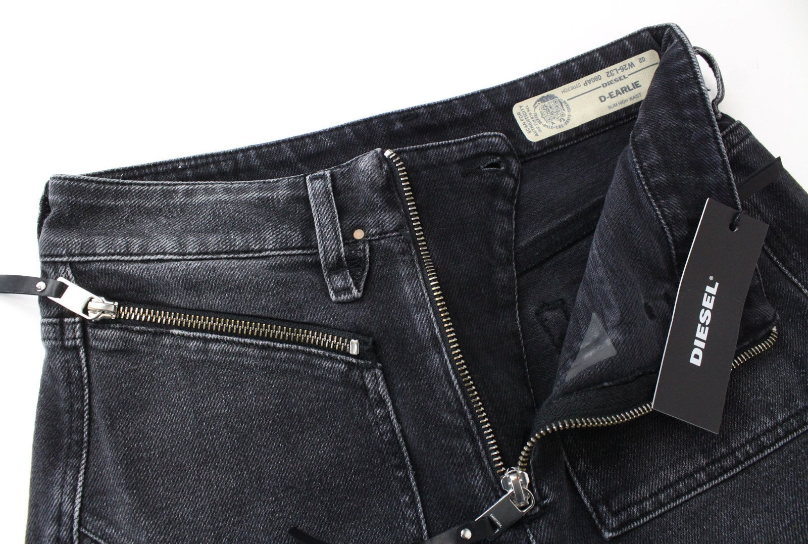 DIESEL D-Earlie 080AP Women Jeans W26/L32 Slim Fit Zip Pocket Grey Cotton Blend