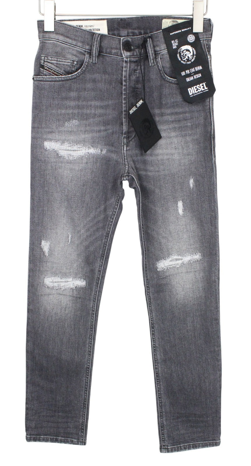 DIESEL D-Eetar 0890F Men Jeans W26/L30 Boys Tapered Grey Cotton Stretch Ripped