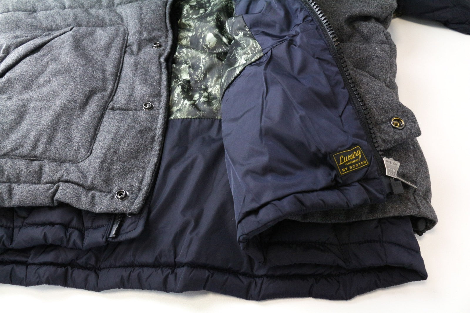 SCOTCH & SODA Ams Couture Men Jacket XL Grey Blue Wool Blend 2in1 Gilet Hooded