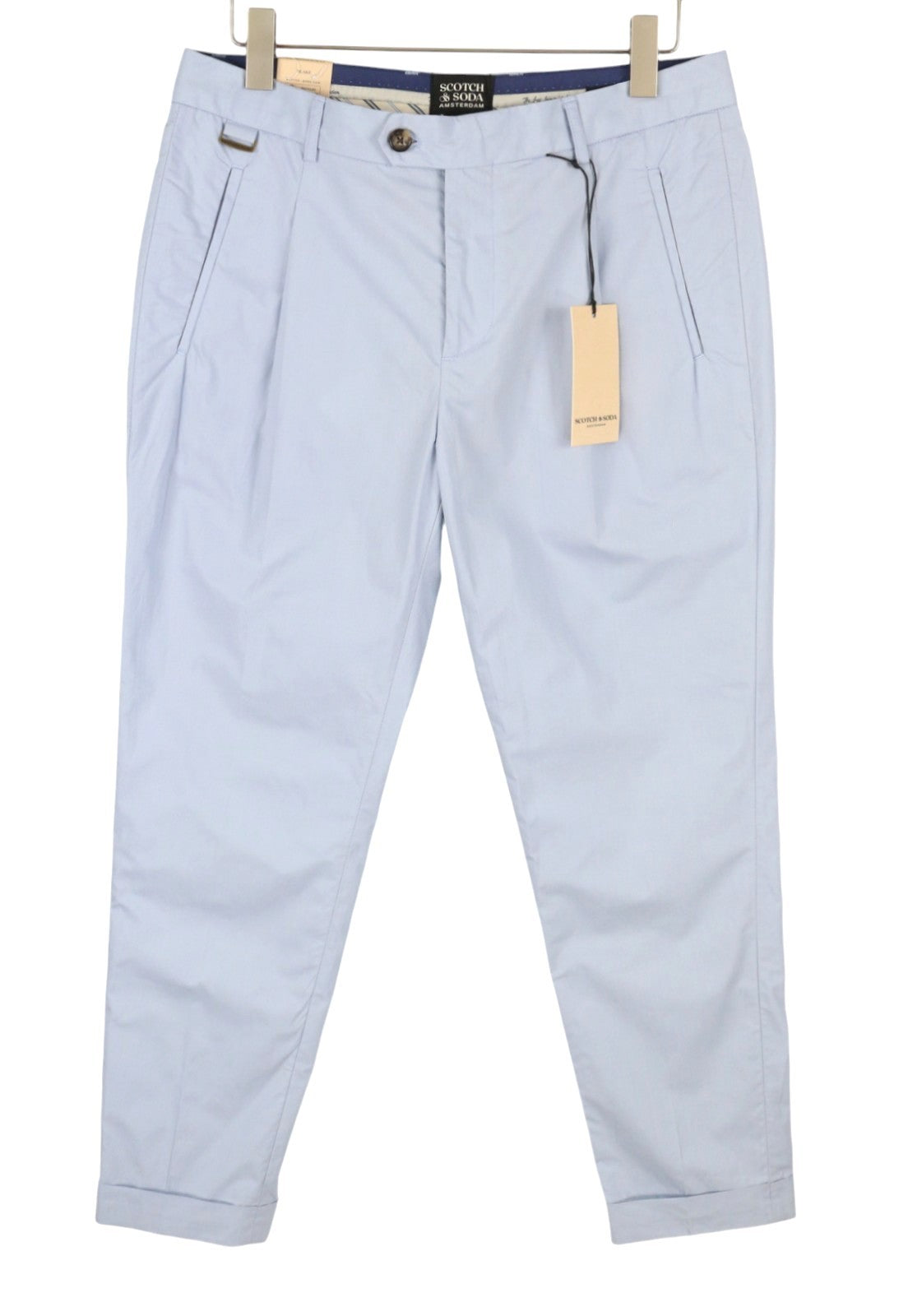 SCOTCH & SODA Blake Men Trousers W32/L32 Light Blue Pleat Regular Slim Fit Chino
