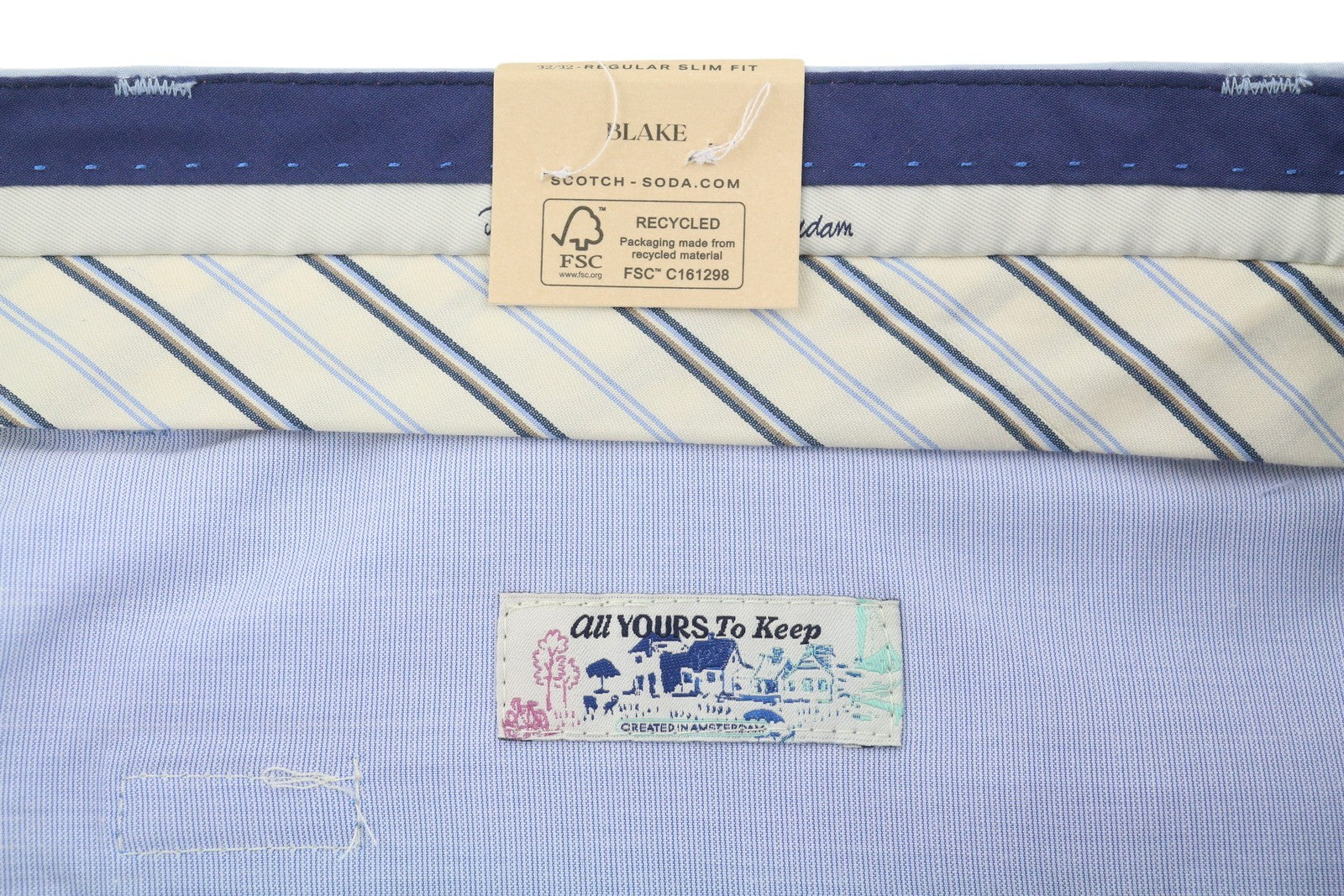 SCOTCH & SODA Blake Men Trousers W32/L32 Light Blue Pleat Regular Slim Fit Chino