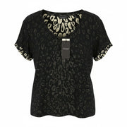 SCOTCH & SODA Women T-Shirt XS Black Leopard Pattern Crew Neck Short Sleeve