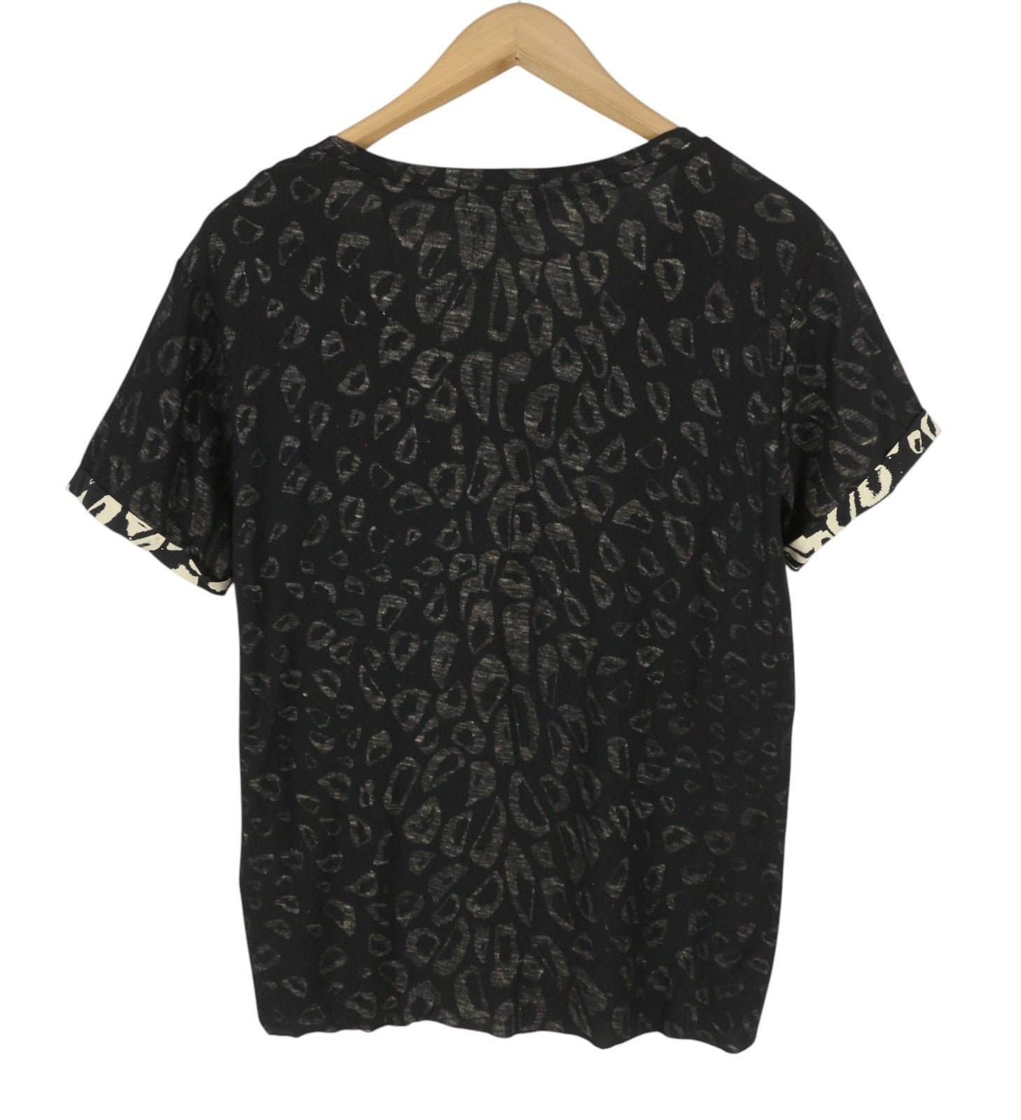 SCOTCH & SODA Women T-Shirt XS Black Leopard Pattern Crew Neck Short Sleeve